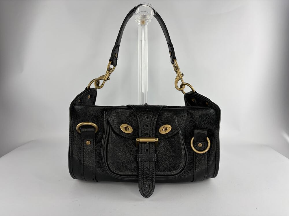 Mulberry Vintage Emmy Black Grained Leather Shoulder Bag Brass Hardware